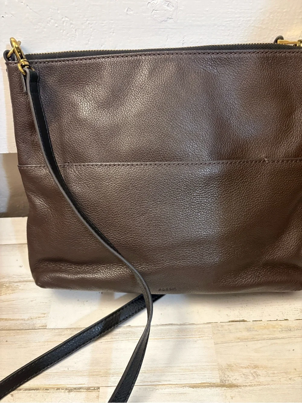 Fossil Multi‑Tone Leather Colorblock Crossbody - Brown Black Cream
